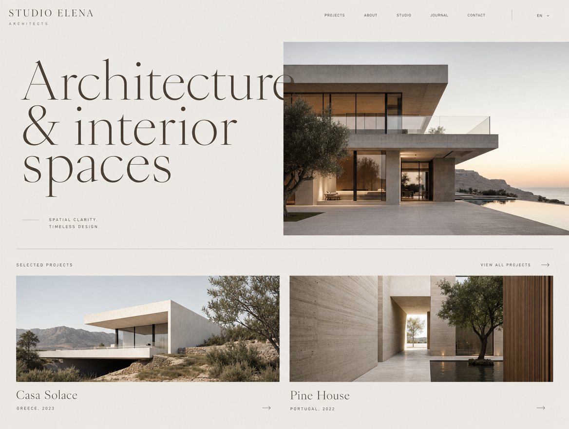 Portfolio site για αρχιτεκτονικό γραφείο Studio Elena Architects