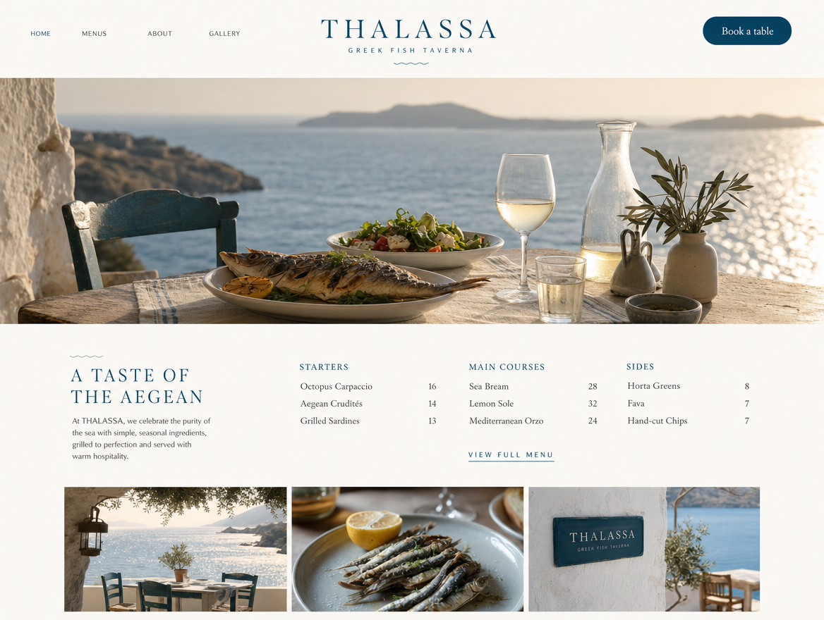 Website για παραθαλάσσια ψαροταβέρνα Taverna Thalassa